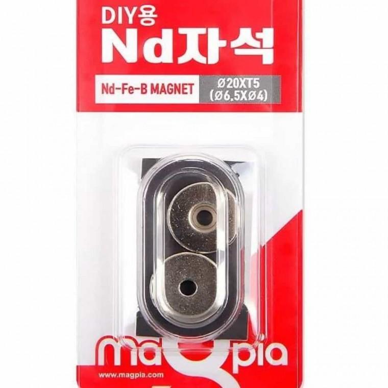 DIY강력자석 접시나사형 원형 지름20mm 두께5mm 2개입 강한자석 네오디늄 네오듐자석