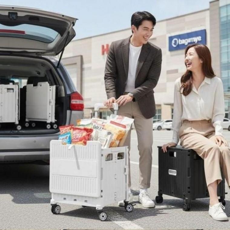 짐정리 트렁크 마트 구루마 폴딩박스 캠핑 캐리어 큐브 특대형 폴딩 쇼핑카트 핸드카트 장바구니 4바퀴