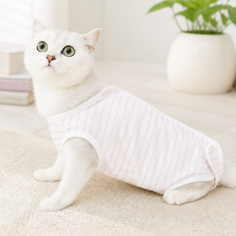 줄무늬 냥이 환묘복 BNC-0021 수술 후 회복 옷 반려동물 티셔츠