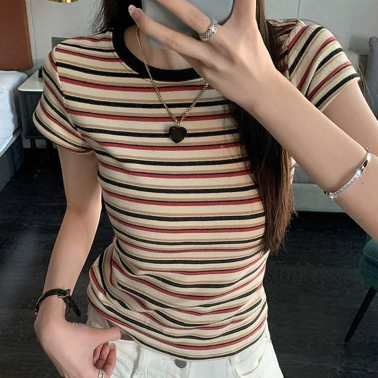 여자 데일리 슬림핏 라운드넥 반팔 티셔츠