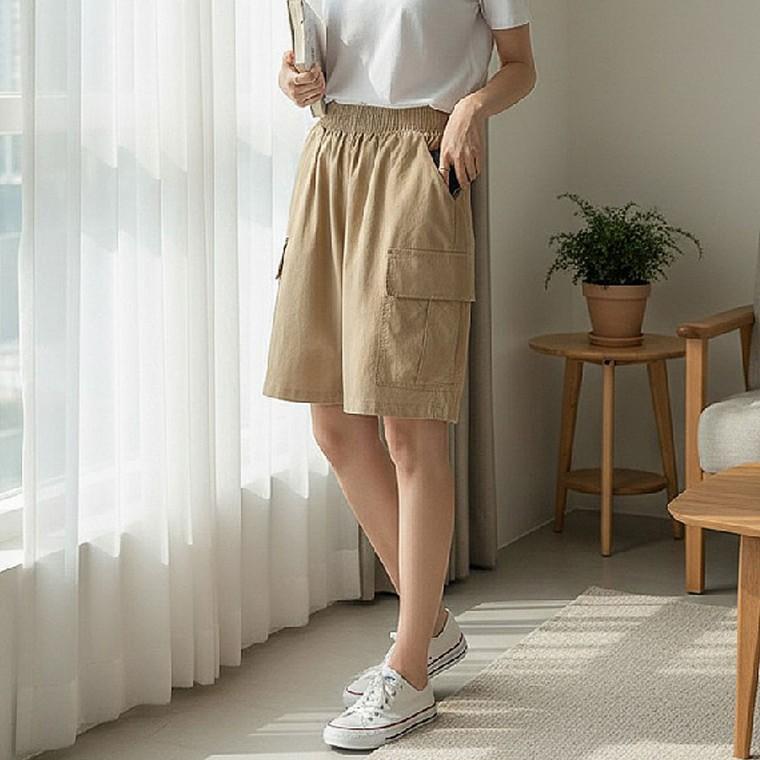 여성 여름 외출룩 벌룬 카고 버뮤다 반바지 팬츠