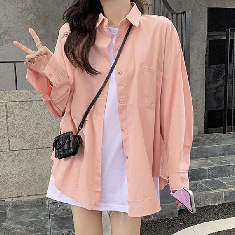 여성 캐주얼룩 베이직 루즈핏 심플 셔츠 남방