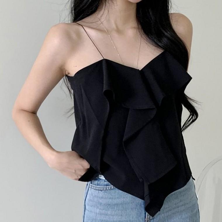 여성 여름 데일리 프릴 뷔스티에 나시 블라우스