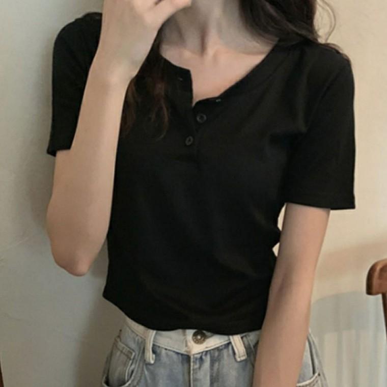 여자 여름 외출룩 캐주얼 버튼 반팔 티셔츠 코디