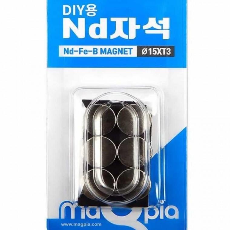 DIY강력자석 원형 지름15mm 두께3mm 6개입 마그네틱자석 네오디움자석 문구용자석