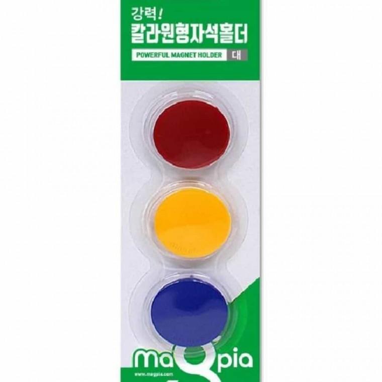 칼라 원형 자석홀더 무광 대 32mm 3개입 칠판자석 마그네틱자석 게시판자석