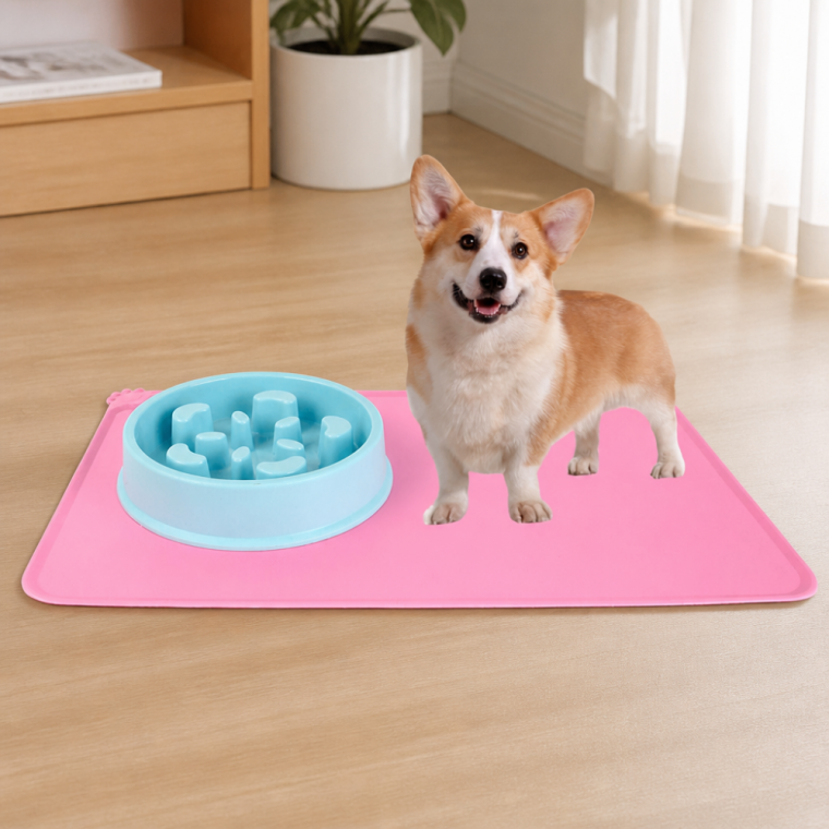 강아지 고양이 식기 미끄럼방지 패드 핑크 반려동물 식사 매트