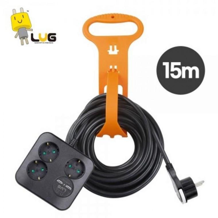 러그박스 콘센트 연장선 3구 USB 2포트 15M 1.5SQ (BK) 이지콕 플러그 멀티탭