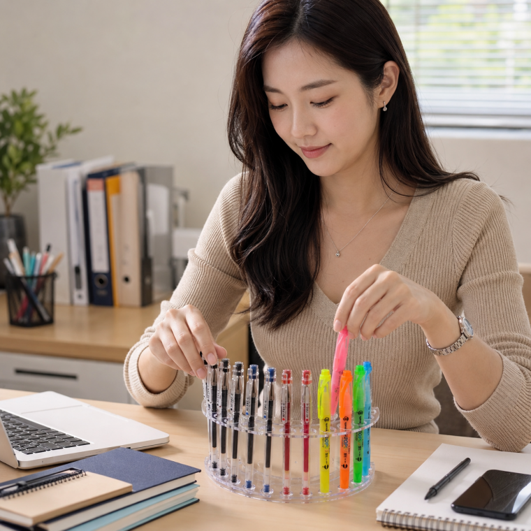 투명 아크릴 반원형 펜꽂이 진열 스탠드