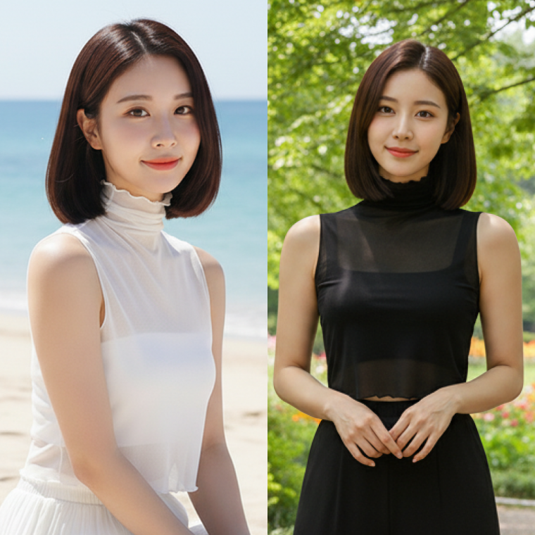여자 셔링 레이어드 나시티 민소매 이너티 시스루 티셔츠