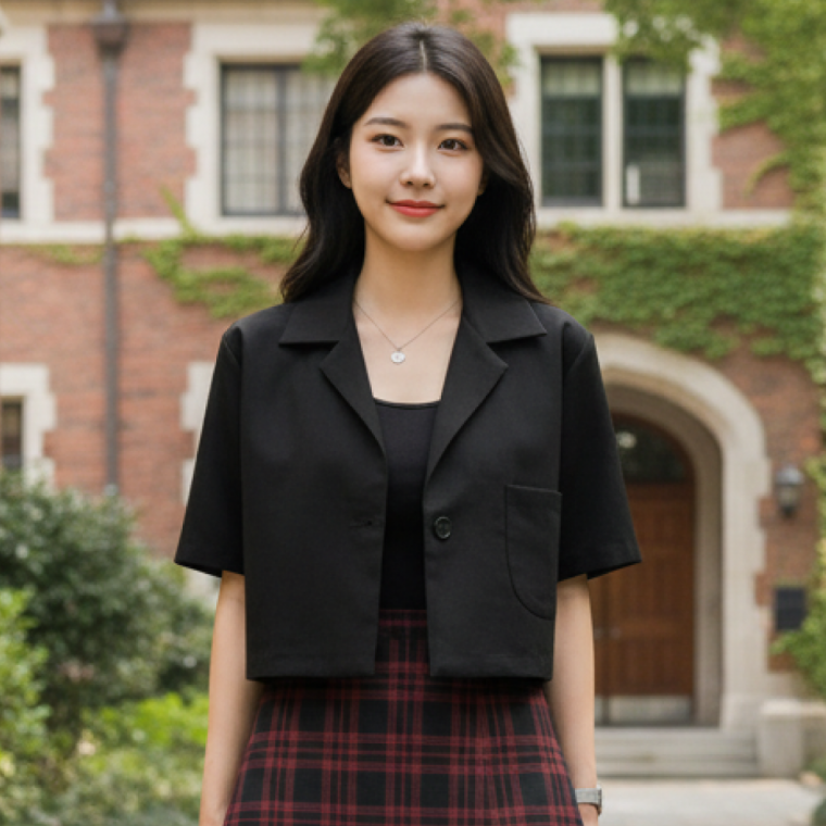 여성 여름 린넨 반팔 크롭 자켓 오버핏 아우터