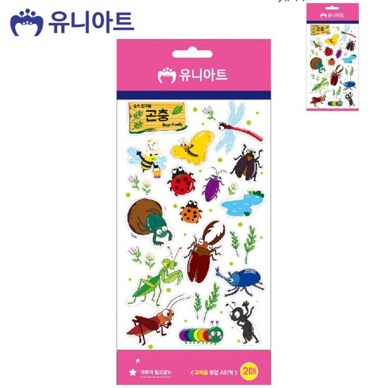 곤충 투명스티커 2매입 곤충스티커 교육스티커 단면투명스티커