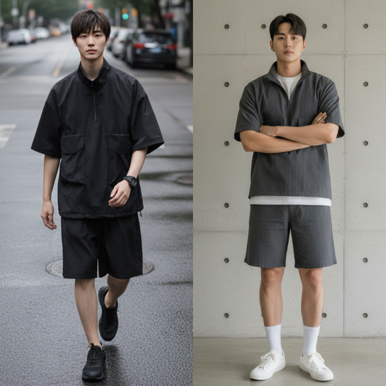 남자 아노락세트 여름 바스락 트레이닝 반팔 반바지 세트 셋업 운동복 츄리닝