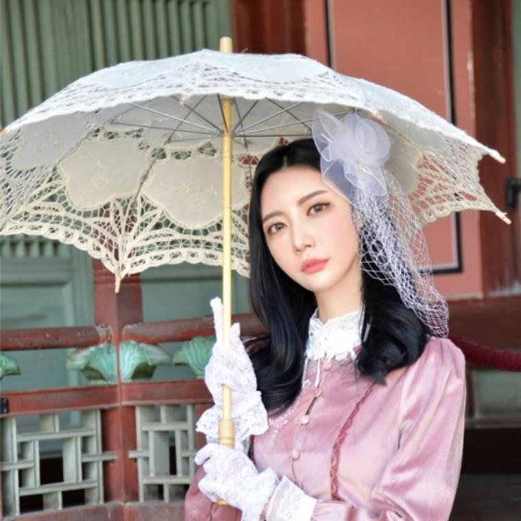 경성의상 개화기 코스프레 레이스 펀칭 소품 양산 화이트
