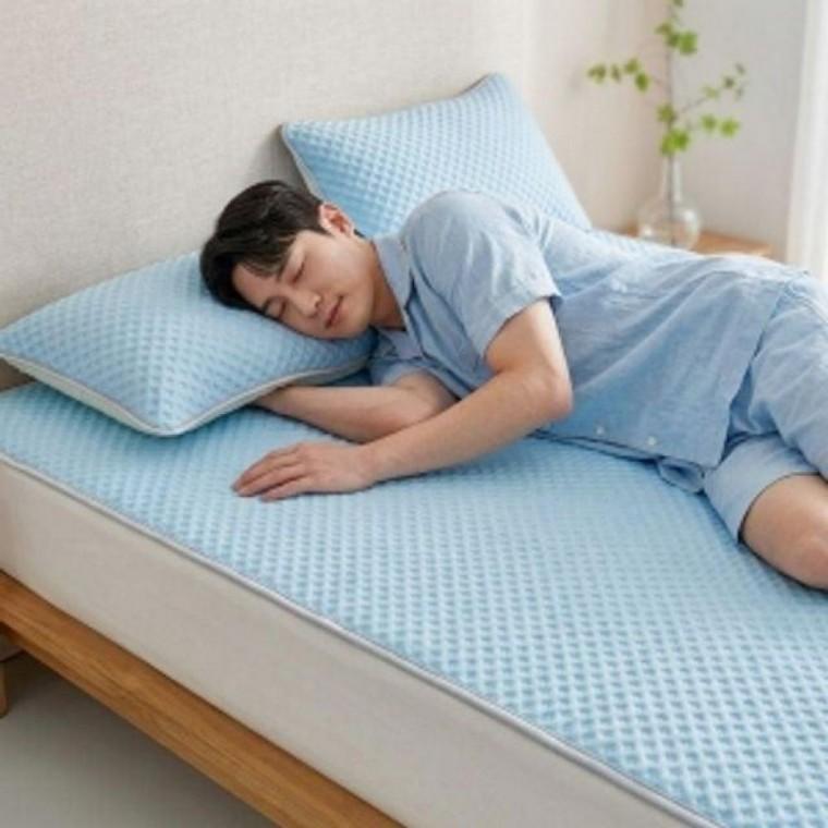 여름 쿨링 냉감패드세트 블루 퀸 침대패드 베개커버