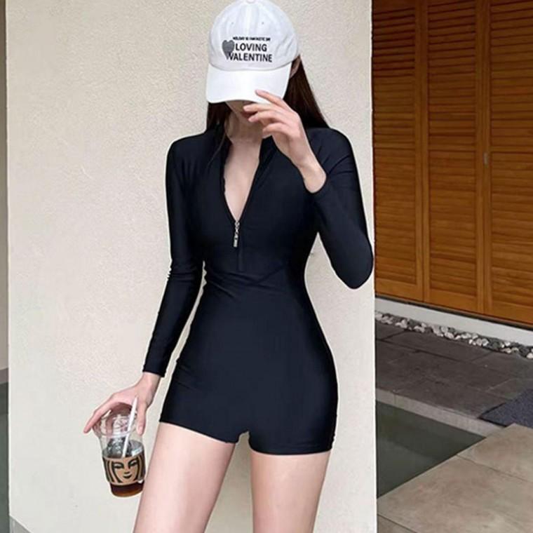 여성 올블랙 집업 래쉬가드 체형커버 수영복