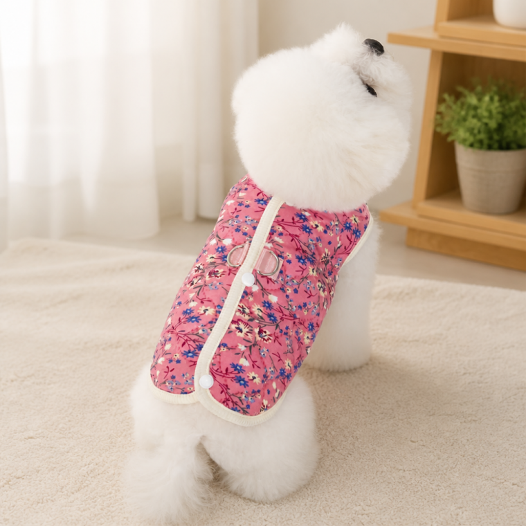 반려동물 레트로 털조끼 강아지 고양이 기모 외출복 핑크 블루