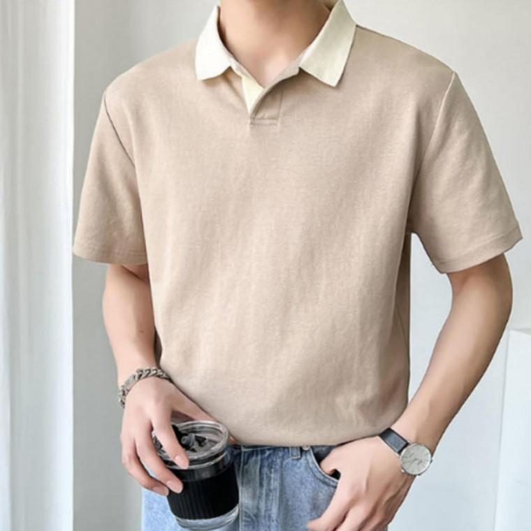 여름 남성 캐주얼 반팔 카라 PK 배색 피케 티셔츠