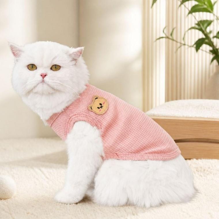 와플소재 강아지 고양이 곰돌이 조끼 귀여운 애견 의류 봄가을