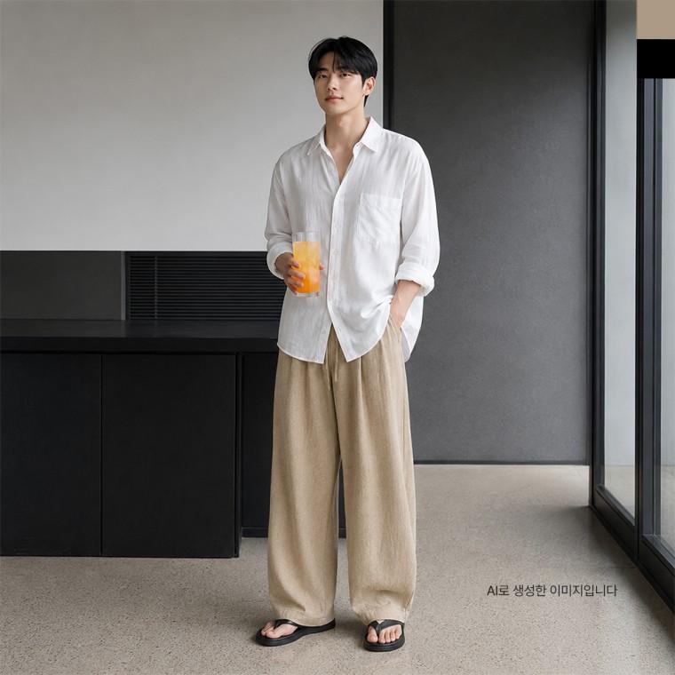 AGG 1008M 남자 핀턱 와이드 찰랑 쿨 밴딩 팬츠