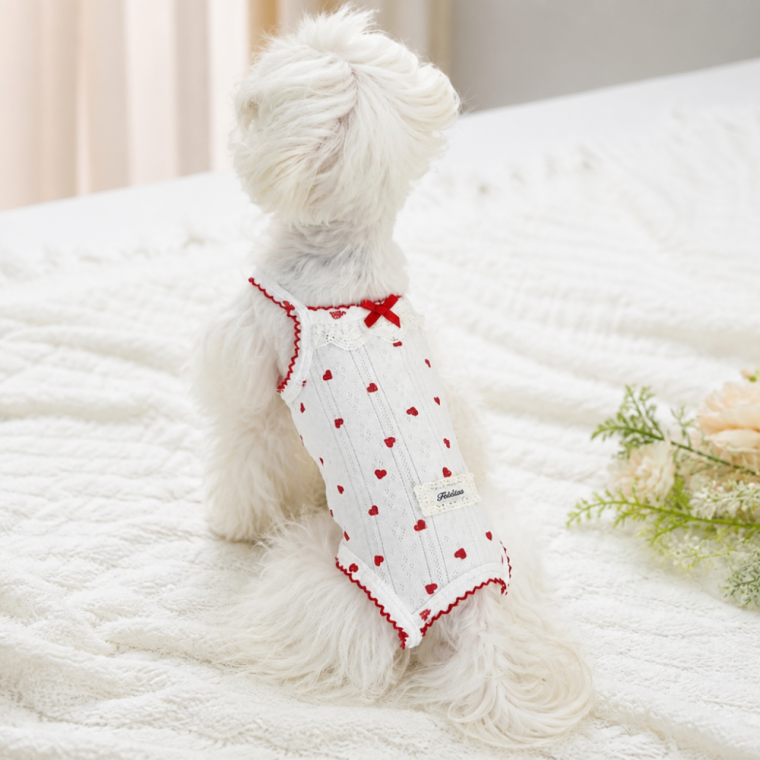 강아지 고양이 하트 나시 여름 의류 반려동물 쿨셔츠 실내복