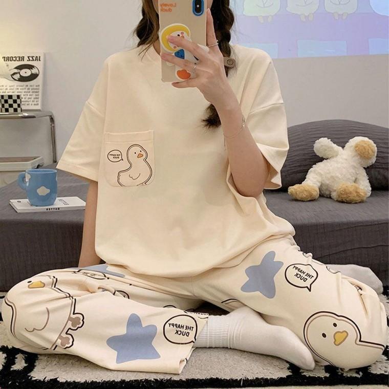 (스타오리)여성 여름 잠옷 홈웨어 파자마 밴딩 세트
