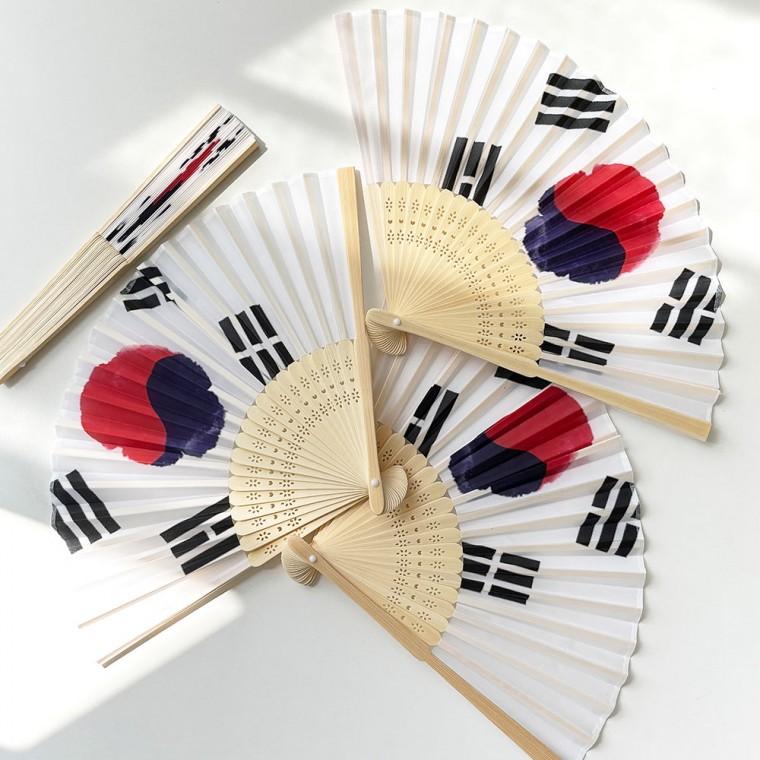 태극기 대나무 접이식 한지 부채 전통 한국 폴딩팬