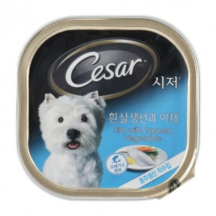 강아지 시저 흰살생선 야채캔 100g 1P 애견 습식 사료
