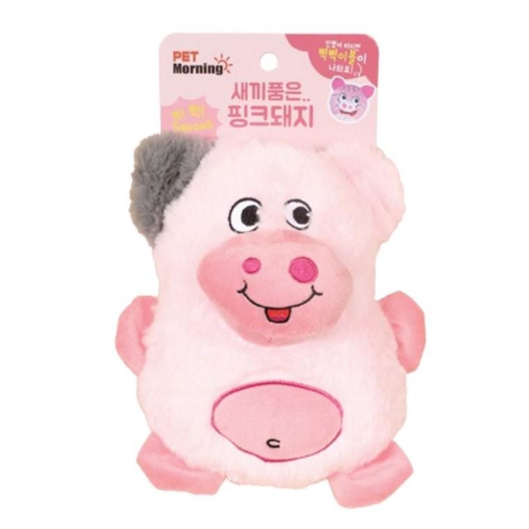 강아지 새끼품은 삑삑이 인형 돼지 1P 애착 토이 터그