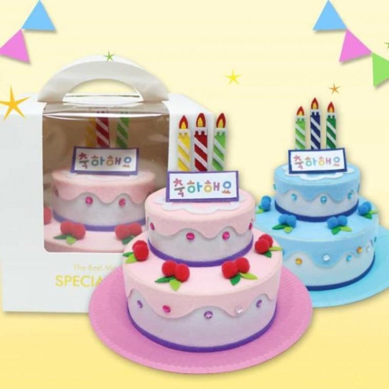 생일파티소품 펠트 2단 축하 케이크 만들기 상자포함