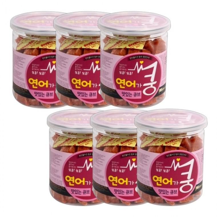 강아지 맛있는 육포 연어 큐브 200g 6P 통간식 트릿