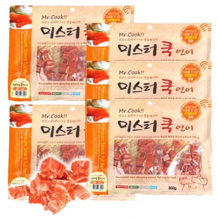 강아지 영양 육포 연어 큐브 300g 5P 져키 한입 스낵