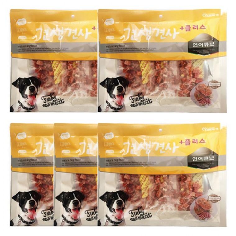 강아지 저지방 육포 연어 큐브 300g 5P 져키 한입