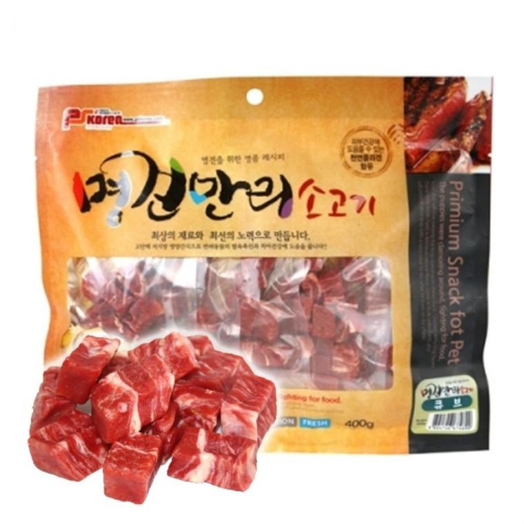 강아지 저지방 육포 소고기 큐브 400g 1P 져키 한입