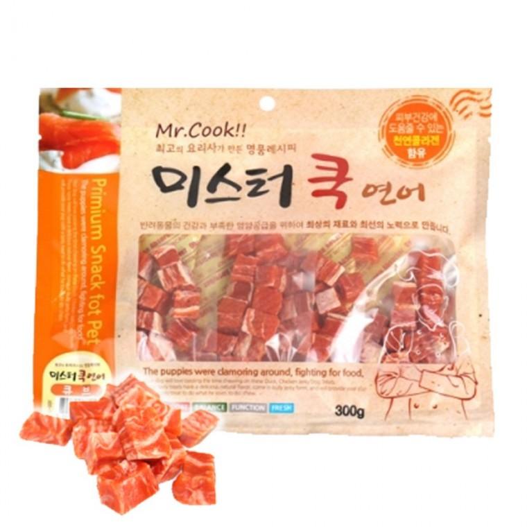 강아지 영양 육포 연어 큐브 300g 1P 져키 한입 스낵