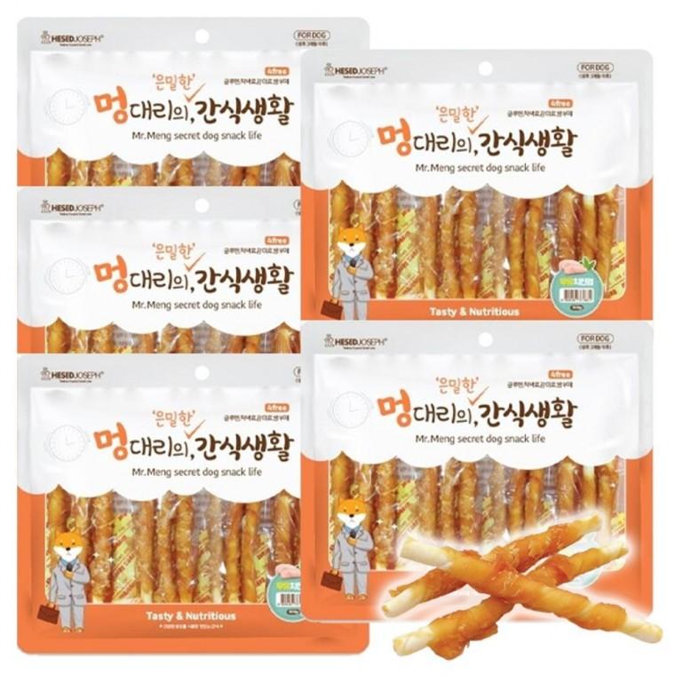 강아지 고단백 육포 치킨 우유껌 300g 5P 져키 개껌