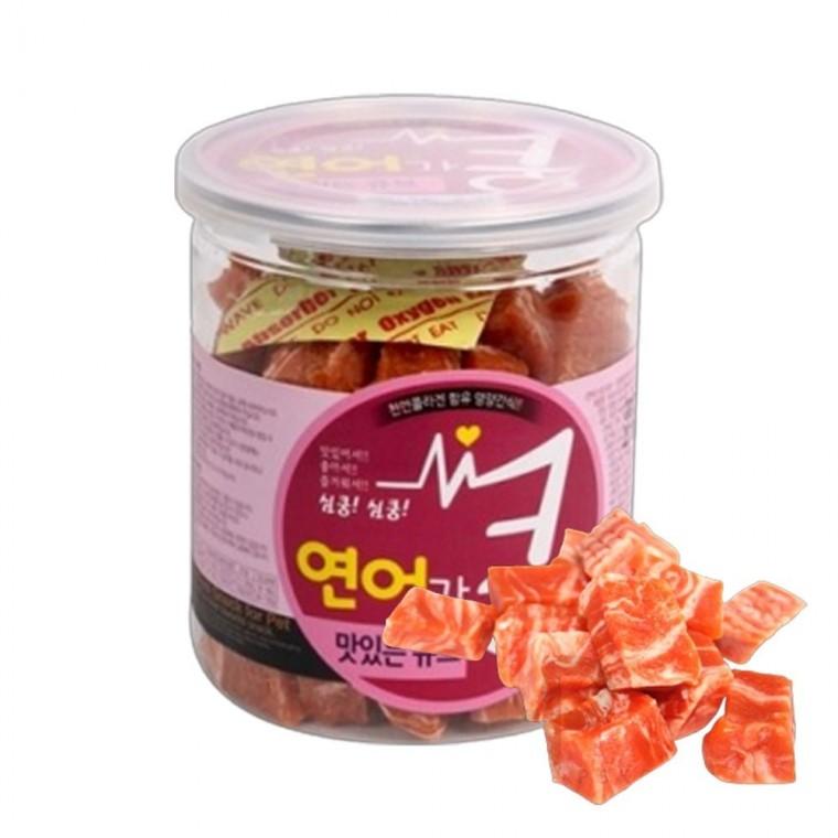 강아지 맛있는 육포 연어 큐브 200g 1P 통간식 트릿