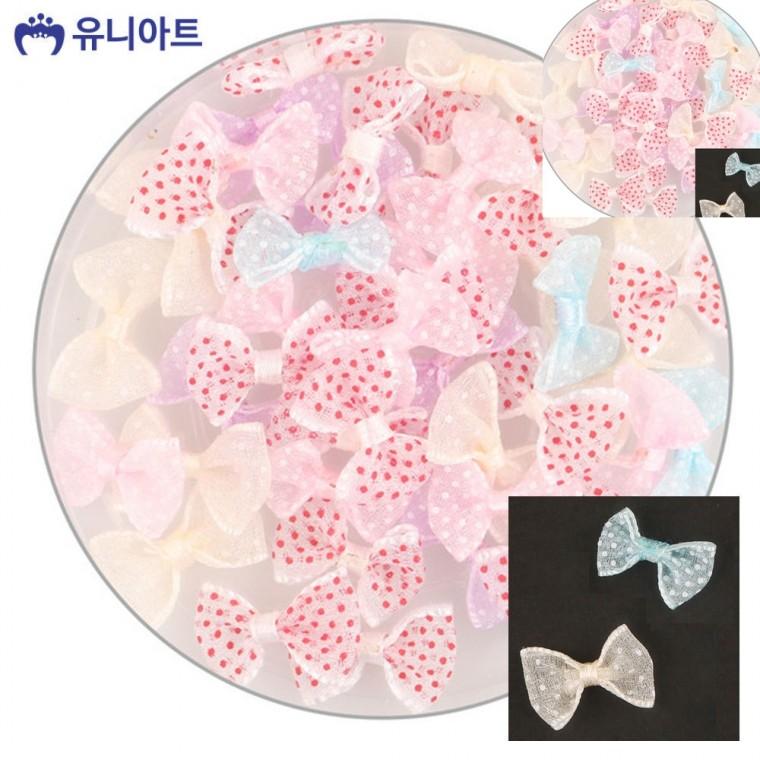 꼬마리본 땡땡이 망사 리본 혼합 1통 선물포장리본 공예부자재 선물상자리본