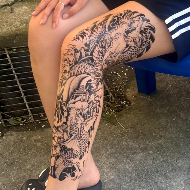 이레즈미 쌍룡도 문신스티커 타투 여름 이레즈미 쌍룡도 아트 스티커 패션
