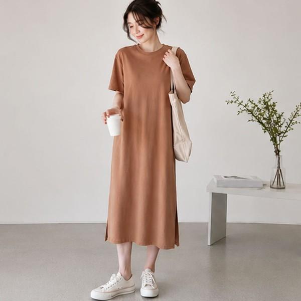 소프트코튼 반팔원피스 루즈핏 체형보정 편한 홈드레스 마실룩 데일리웨어 썸머 롱치마