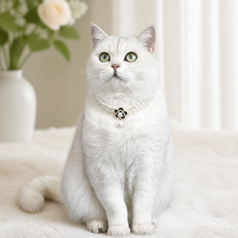 반려동물 플라워 펄 목걸이 고양이 강아지 블랙 펫 액세서리