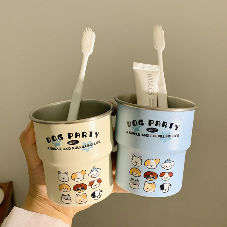 304 스테인리스 스텐 스틸 귀여운 강아지 가족 디자인구 커플용 물컵 양치컵 화장실컵 욕실컵 미니컵 칫솔