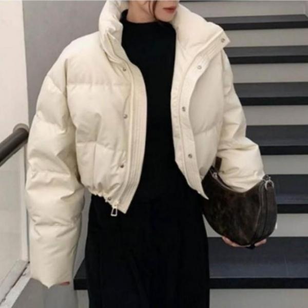 여성 겨울 보온 유광 광택 크롭 숏 패딩 점퍼 자켓 데일리 점퍼 겨울 숏 여성 패딩 아우터 광택해딩