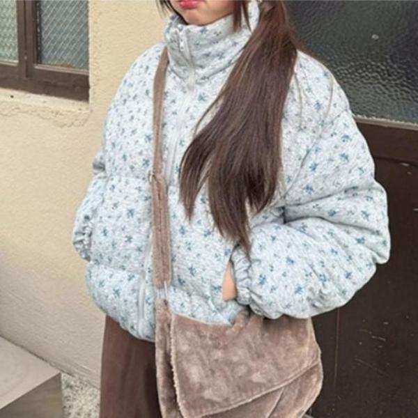 꽃무늬 숏 크롭 하이넥 여성 겨울 자켓 패딩 점퍼 겨울 패션 아우터 숏패딩 플라워패딩 꽃무늬 점퍼 여성