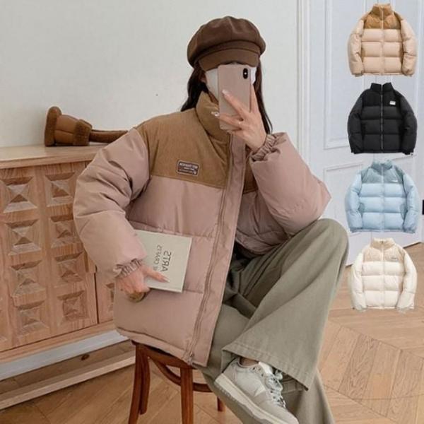 여성 골덴 배색 하이넥 겨울 점퍼 패딩 포근한패딩 하이넥패딩 코듀로이패딩 골덴패딩