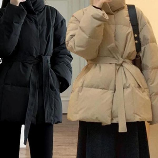 하이넥 점퍼 따듯한 윈터 보온 겨울 여성 패딩 겨울 잠바 점퍼 보온 하이넥 허리스트랩 패딩 아우터 여성