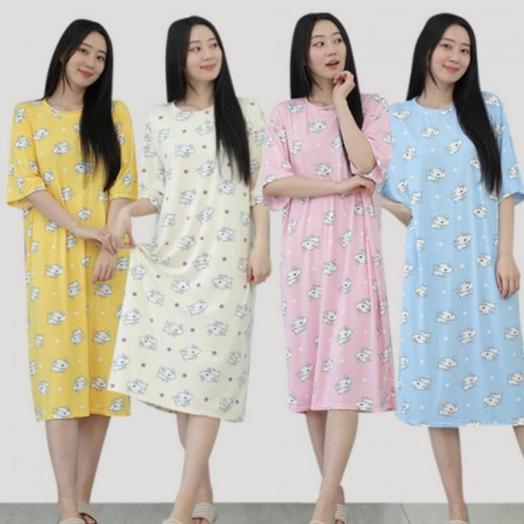잠옷 강아지 학생 여성 홈웨어 스판원단 파자마 빅사이즈 원피스 여자 [VE10]