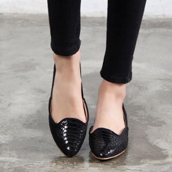 여성 파이톤 뾰족코 플랫슈즈