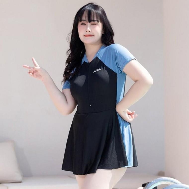 여성 빅사이즈 감각적인 원피스 수영복 모노키니 온천 수영장 반팔 치마