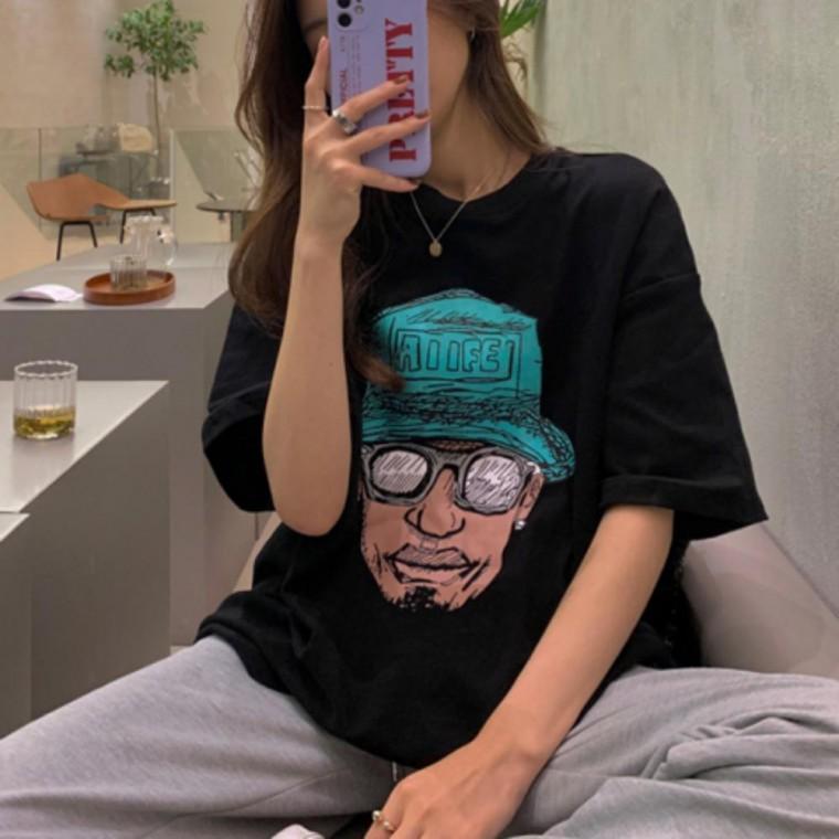 민트 모자맨 면 반팔티 라운드티 기본 박스티
